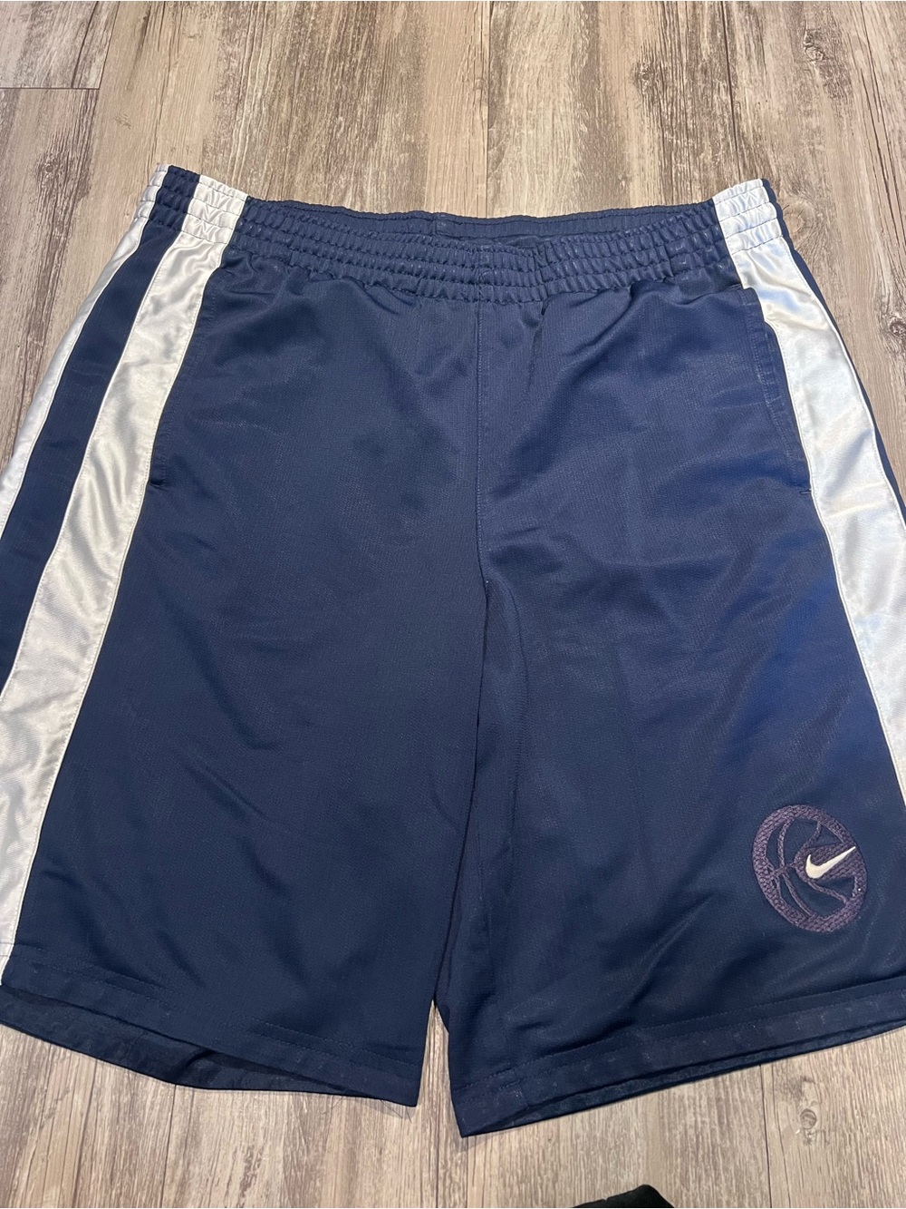 Nike Navy Blue Athletic Shorts with White Side Panels